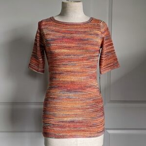 Vertigo Top Space Dye Multicolor Knit Elbow Length Sleeve Round Neck S NWT